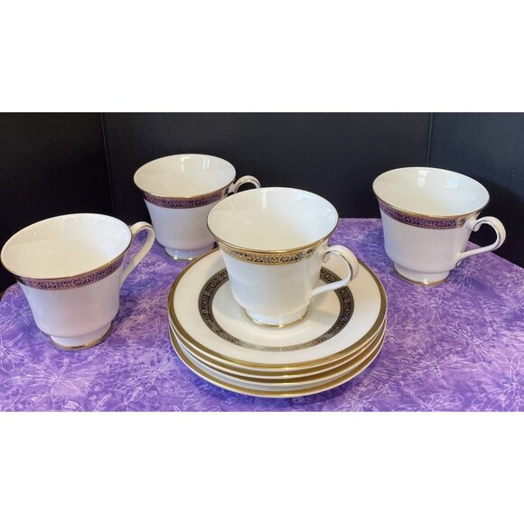 Royal Doulton Fine Bone China‎ Harlow Tea Cup Cups Saucers Plate 1973 Set Of 4 - Picture 1 of 3